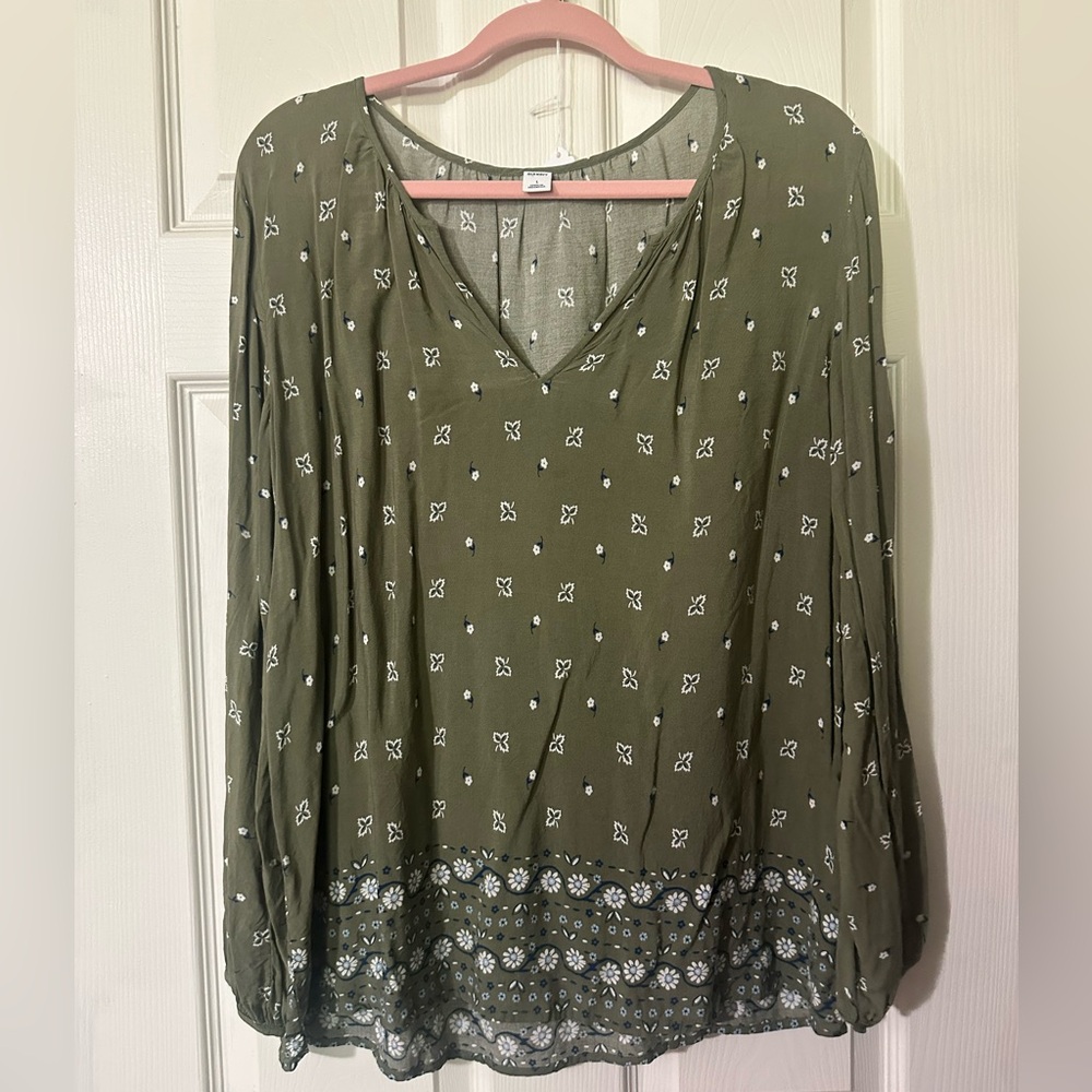 Old Navy Green Puff Sleeve Blouse